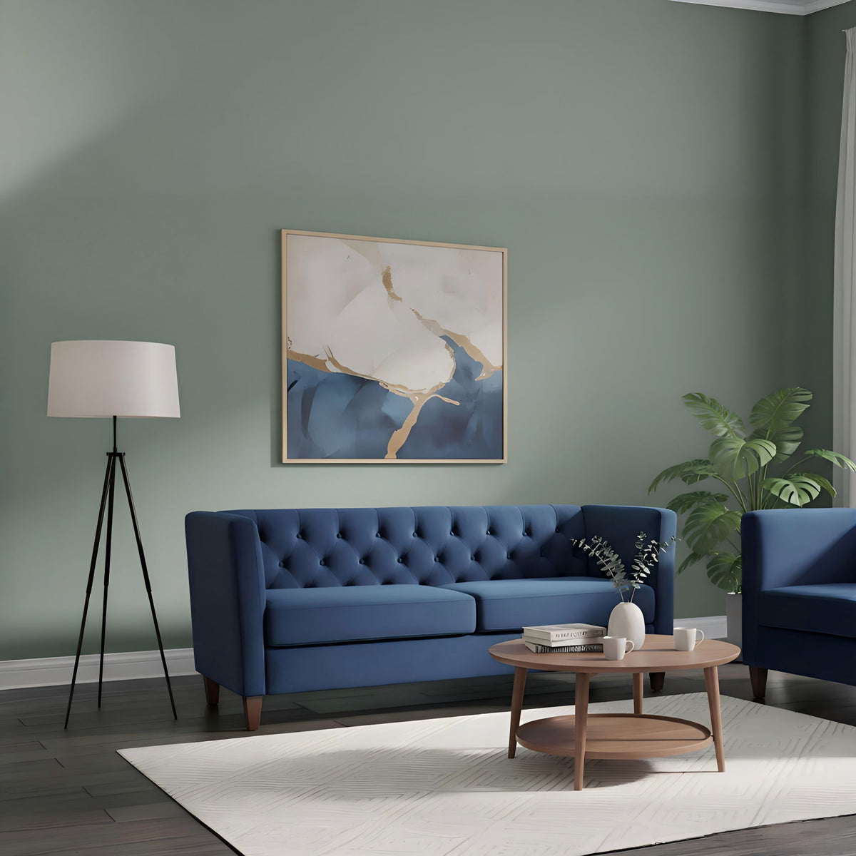 Button Tufted 3 Seater Sofa For Living Room