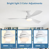 52" Low Profile Ceiling Fan With Lights, Quiet Reversible DC Motor, Dimmable LED, 3 Blades - White