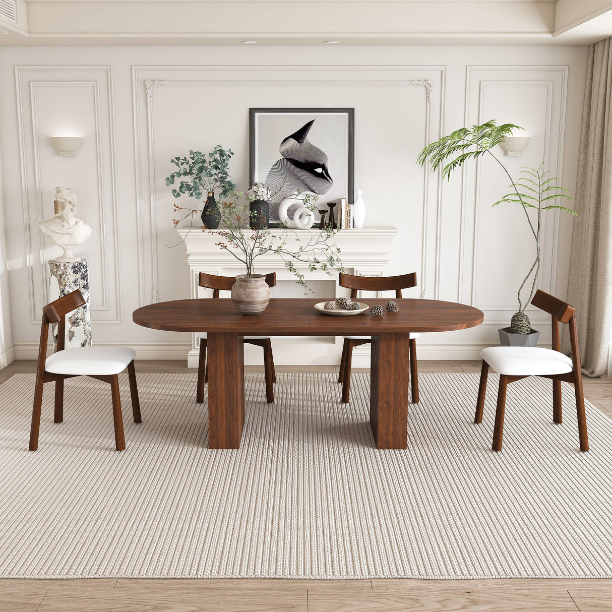 Oval Dining Table Set For 6 With 4 Chairs - Walnut