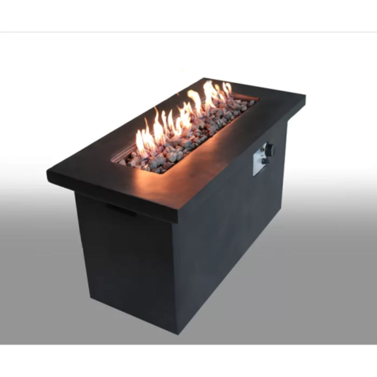 Outdoor Fire Pit Table Garden Heater Modern Concrete Steel 60x24in Dark Gray