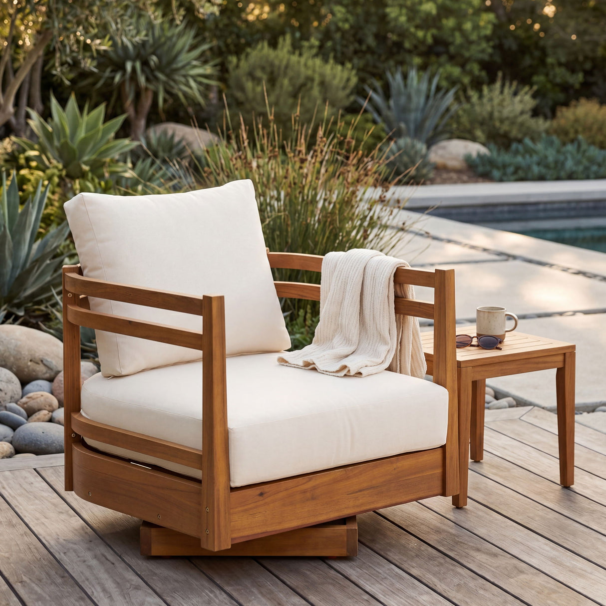 Outdoor Smooth Swivel Chair With Cushions