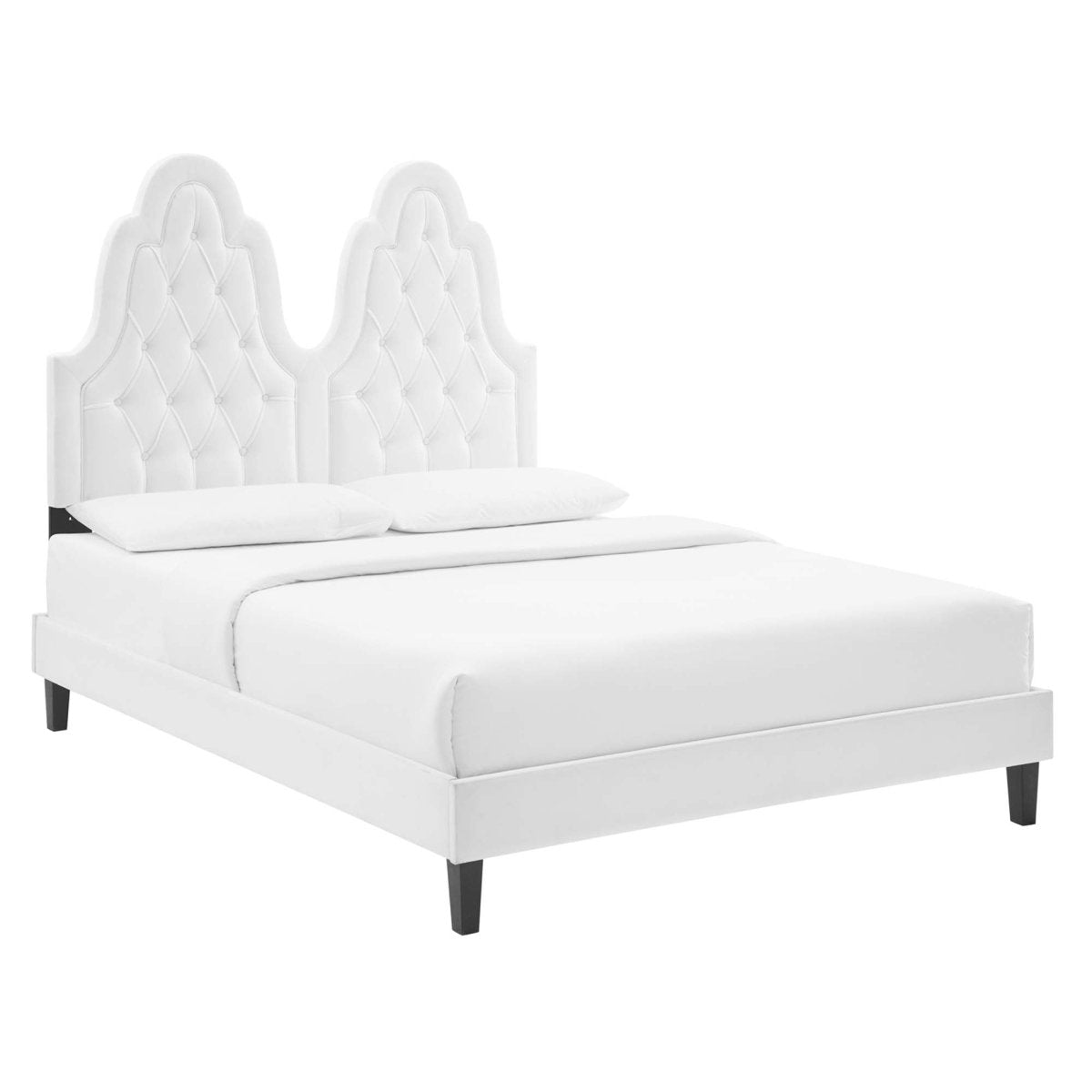 Diamond Tufted Performance Velvet Platform Bed with French Piping - Platform Bed available at Alpine Outlets in Denver