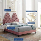 Diamond Tufted Performance Velvet Platform Bed with French Piping - Platform Bed available at Alpine Outlets in Denver
