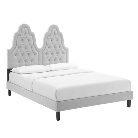 Diamond Tufted Performance Velvet Platform Bed with French Piping - Platform Bed available at Alpine Outlets in Denver