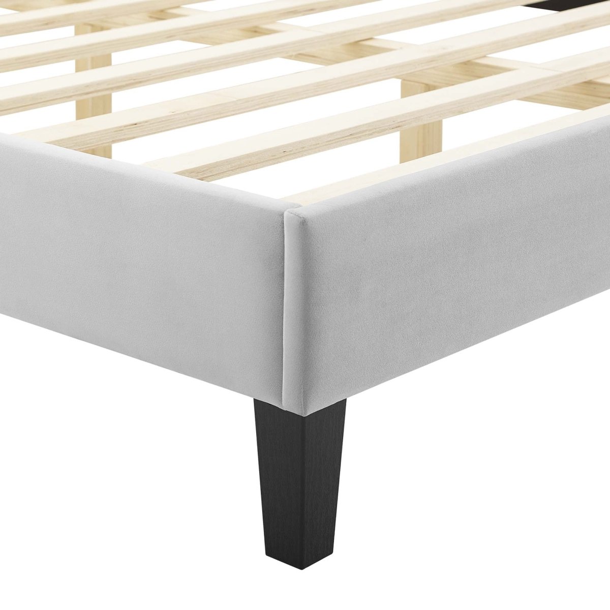Diamond Tufted Performance Velvet Platform Bed with French Piping - Platform Bed available at Alpine Outlets in Denver