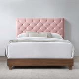 Diamond Tufted Performance Velvet Queen Bed with Walnut Veneer - Platform Bed available at Alpine Outlets in Denver