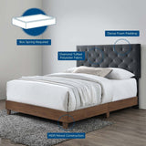 Diamond Tufted Performance Velvet Queen Bed with Walnut Veneer - Platform Bed available at Alpine Outlets in Denver