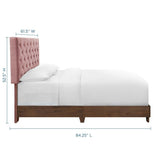 Diamond Tufted Performance Velvet Queen Bed with Walnut Veneer - Platform Bed available at Alpine Outlets in Denver