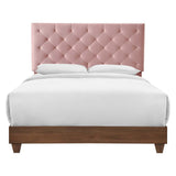 Diamond Tufted Performance Velvet Queen Bed with Walnut Veneer - Platform Bed available at Alpine Outlets in Denver