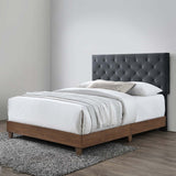 Diamond Tufted Performance Velvet Queen Bed with Walnut Veneer - Platform Bed available at Alpine Outlets in Denver