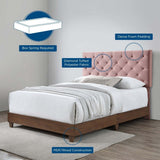 Diamond Tufted Performance Velvet Queen Bed with Walnut Veneer - Platform Bed available at Alpine Outlets in Denver