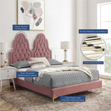 Diamond Tufted Performance Velvet Twin Platform Bed with Gold Metal Legs - Platform Bed available at Alpine Outlets in Denver