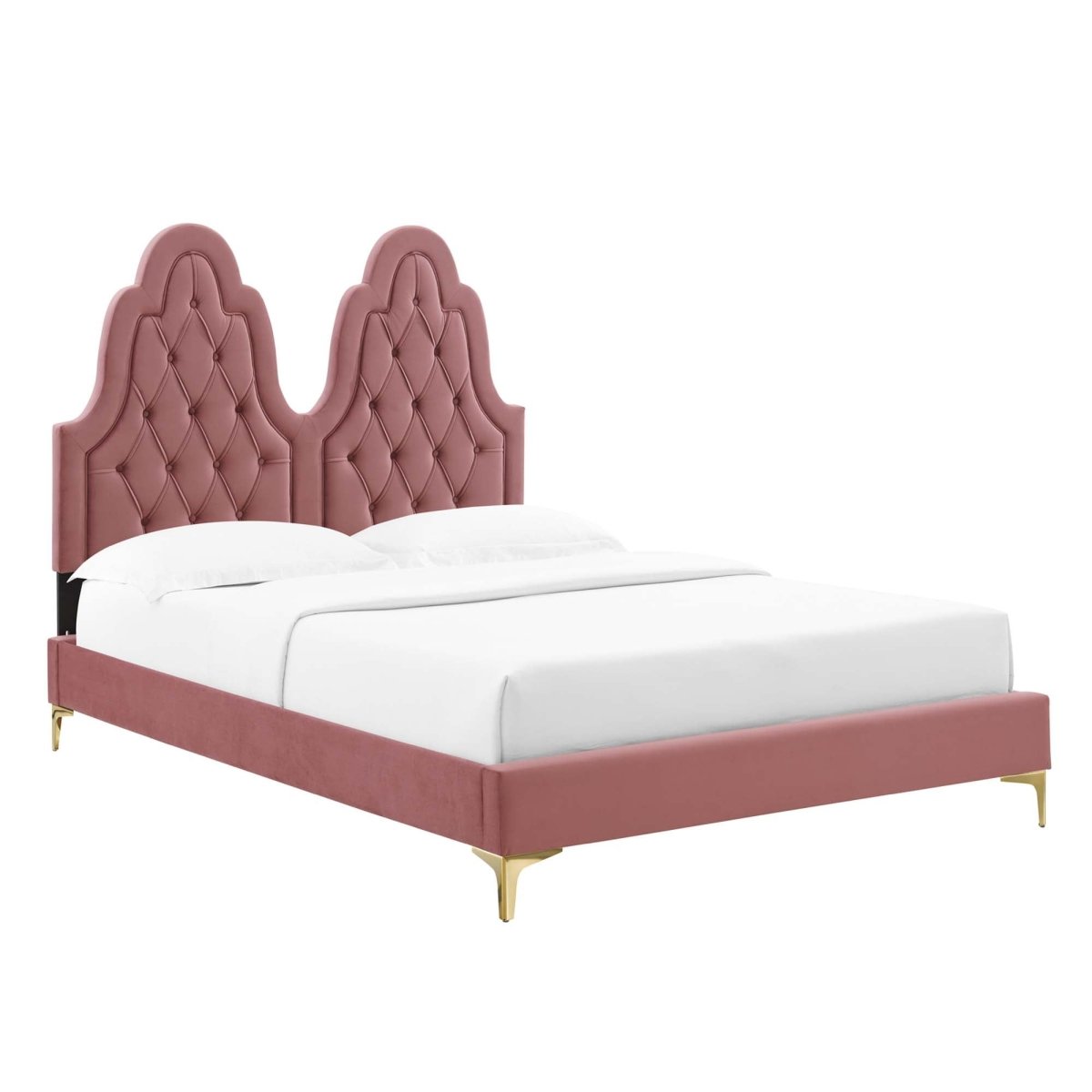 Diamond Tufted Performance Velvet Twin Platform Bed with Gold Metal Legs - Platform Bed available at Alpine Outlets in Denver