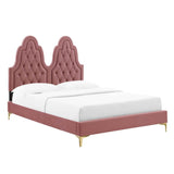 Diamond Tufted Performance Velvet Twin Platform Bed with Gold Metal Legs - Platform Bed available at Alpine Outlets in Denver
