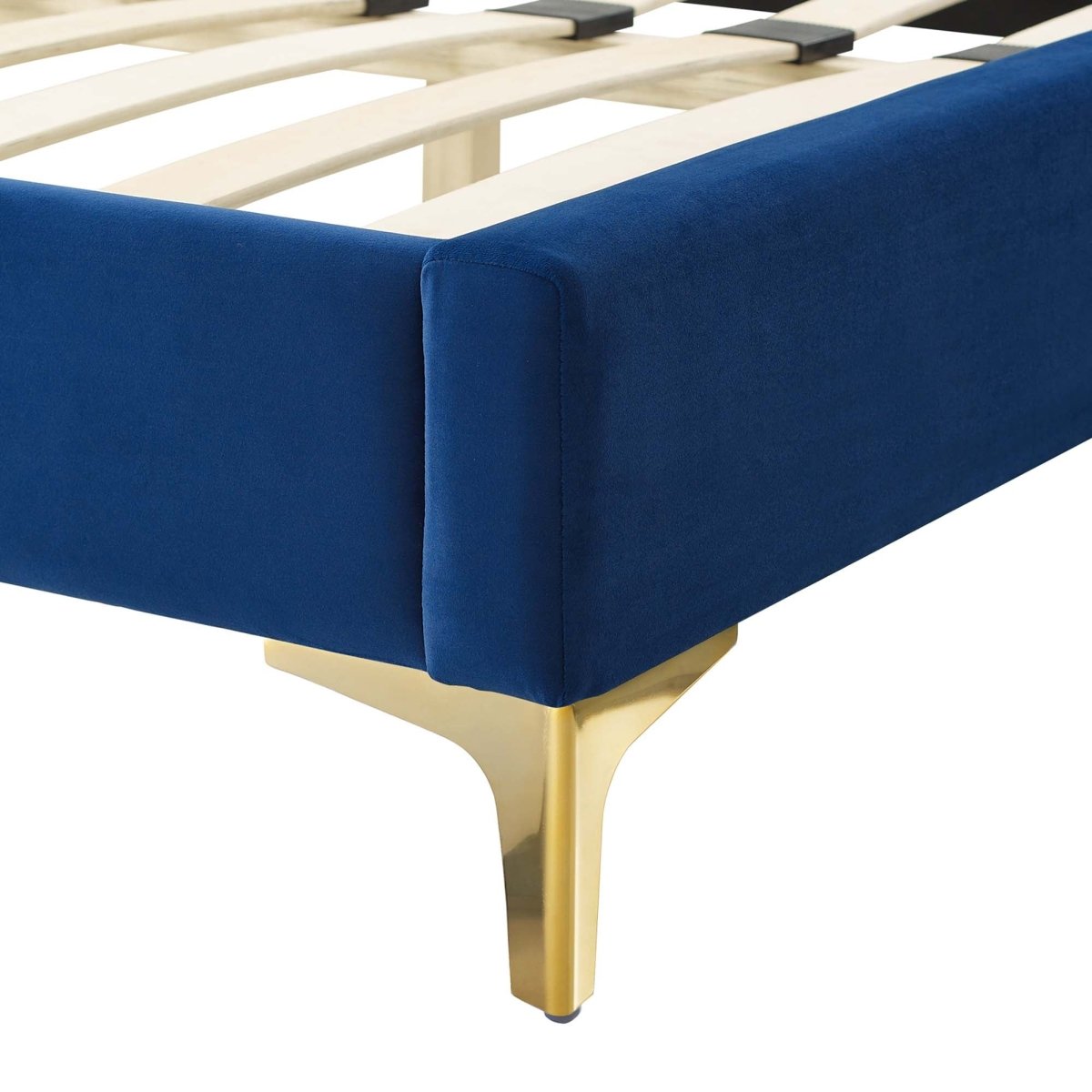 Diamond Tufted Performance Velvet Twin Platform Bed with Gold Metal Legs - Platform Bed available at Alpine Outlets in Denver
