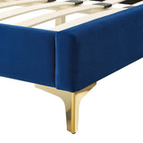 Diamond Tufted Performance Velvet Twin Platform Bed with Gold Metal Legs - Platform Bed available at Alpine Outlets in Denver