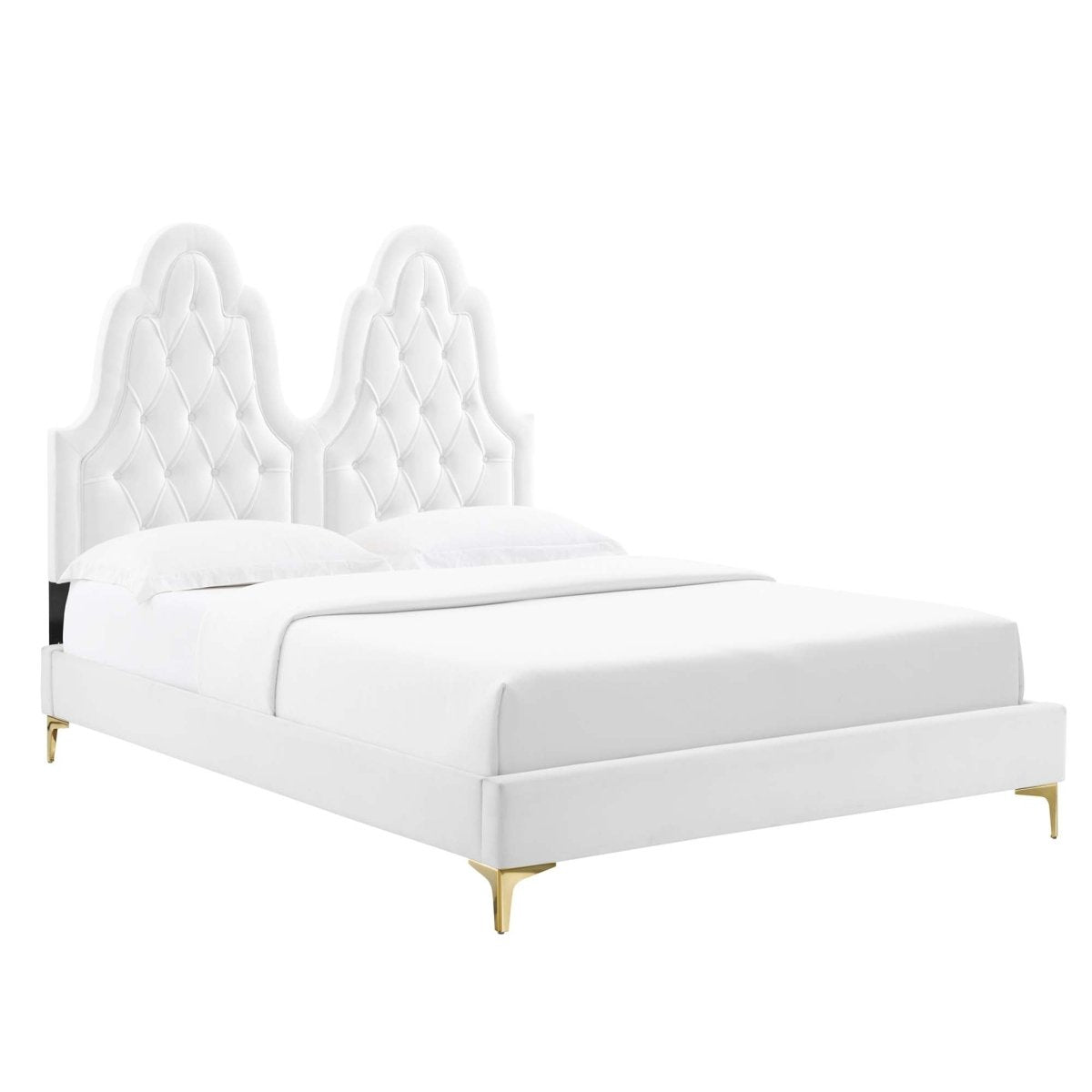 Diamond Tufted Performance Velvet Twin Platform Bed with Gold Metal Legs - Platform Bed available at Alpine Outlets in Denver