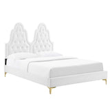 Diamond Tufted Performance Velvet Twin Platform Bed with Gold Metal Legs - Platform Bed available at Alpine Outlets in Denver