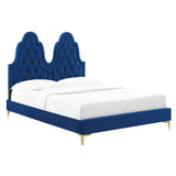Diamond Tufted Performance Velvet Twin Platform Bed with Gold Metal Legs - Platform Bed available at Alpine Outlets in Denver