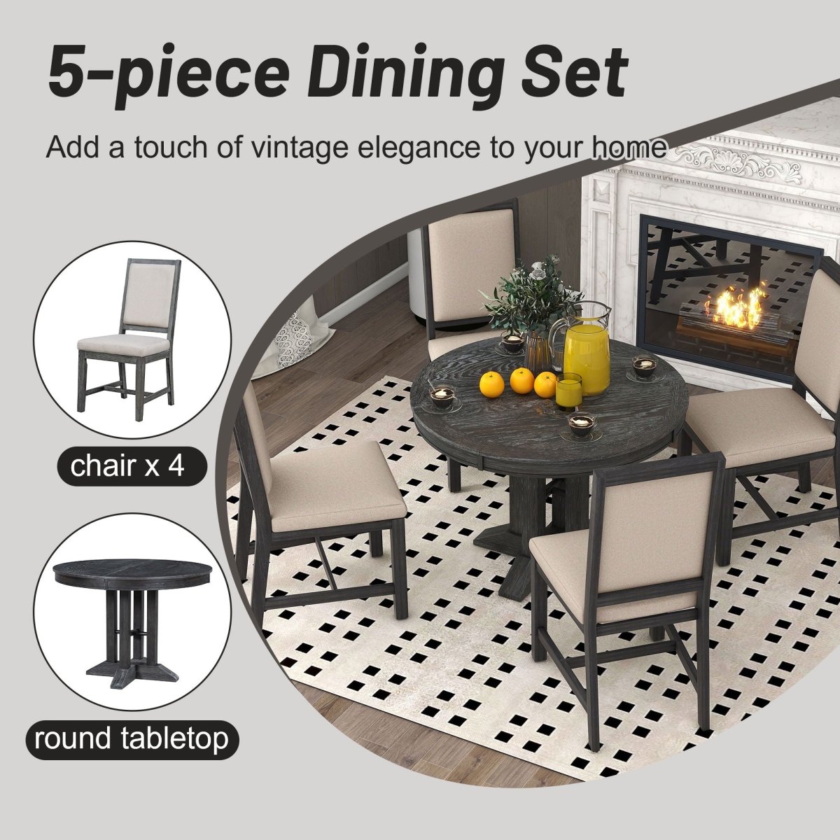 Dining Set & Extendable Round Table And 4 Upholstered Chairs - 5 Piece Dining Room Sets available at Alpine Outlets in Denver
