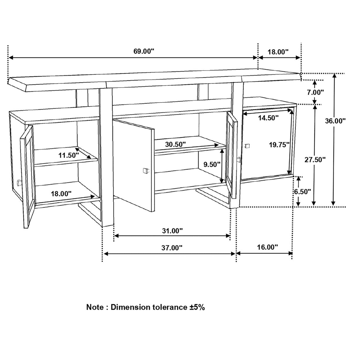 Ditman 4 - Door Grey Sheesham Sideboard Buffet - Dining Cabinets available at Alpine Outlets in Denver