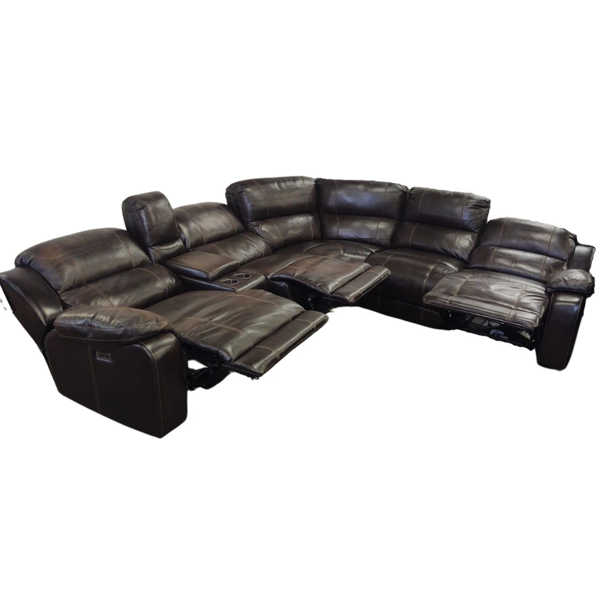 Dunhill 3 - piece Leather Power Reclining Sectional with Power Headrest - available at Alpine Outlets in Denver