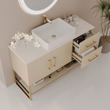 Bathroom Vanity With Vessel Sink Accent Free Standing Cabinet - Ameican White Oak / Gold / White