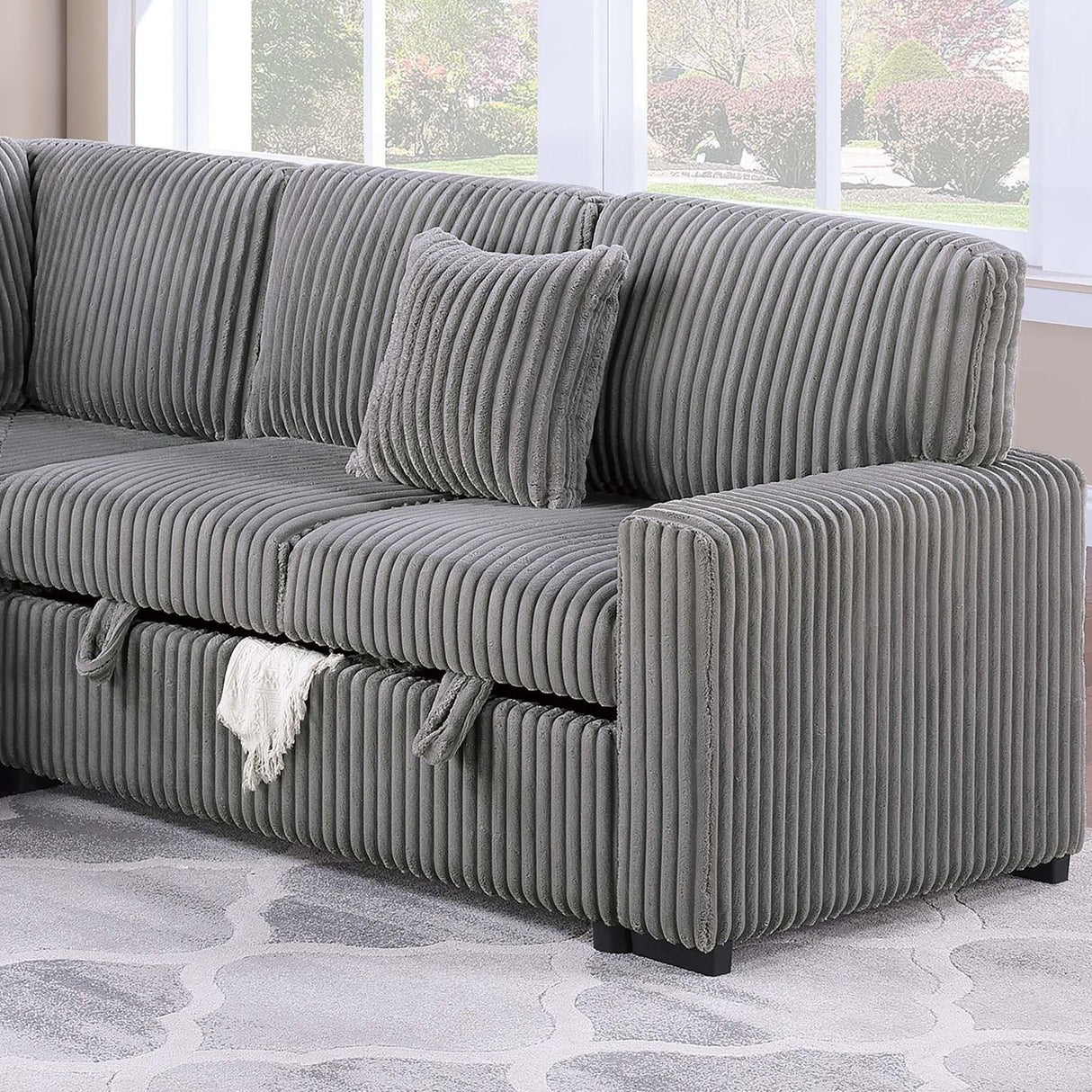 Convertible Sectional Upholstered Sleeper Sofa With Storage Chaise