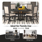 Dining Set & Extendable Round Table And 4 Upholstered Chairs