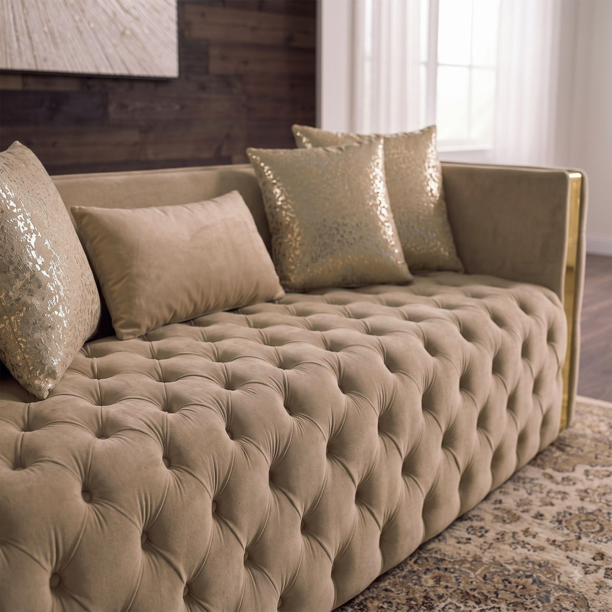 Naomi - Button Tufted Sofa - Taupe