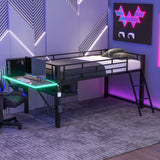 Modern Gaming Mid Loft Bed With Desk And LED Lights