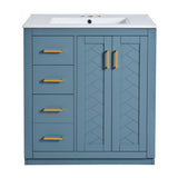 Ceramic Sink Combo, Freestanding Vanity Set With 3 Drawers & Soft Closing Doors