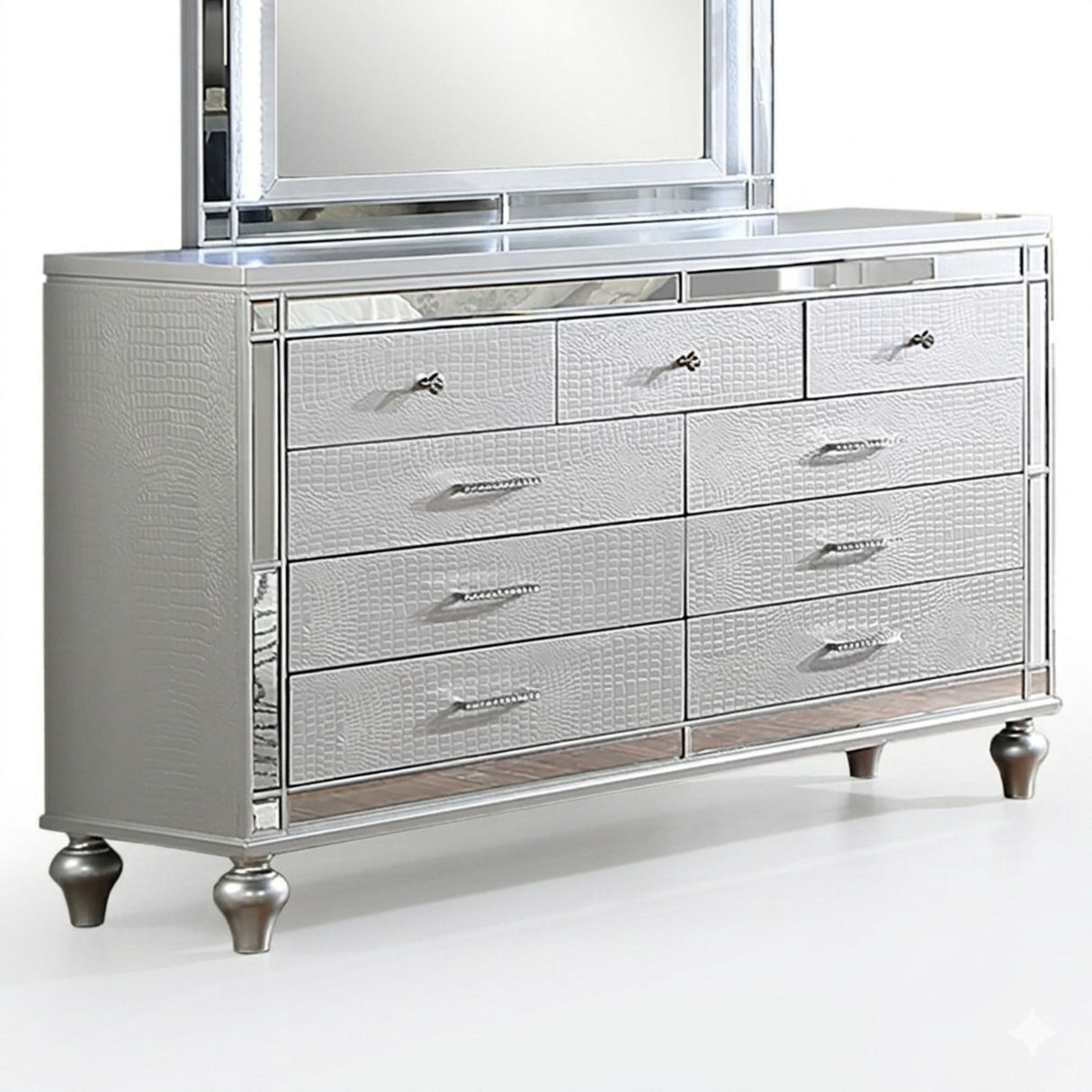 1 Piece Dresser With Snake Skin Bedroom Furniture - Silver