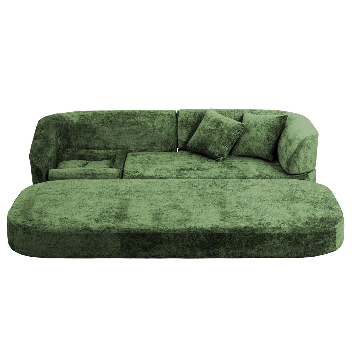 3 Seater Sofa With Built In Pet Bed Nook, Curved Design And 2 Throw Pillows