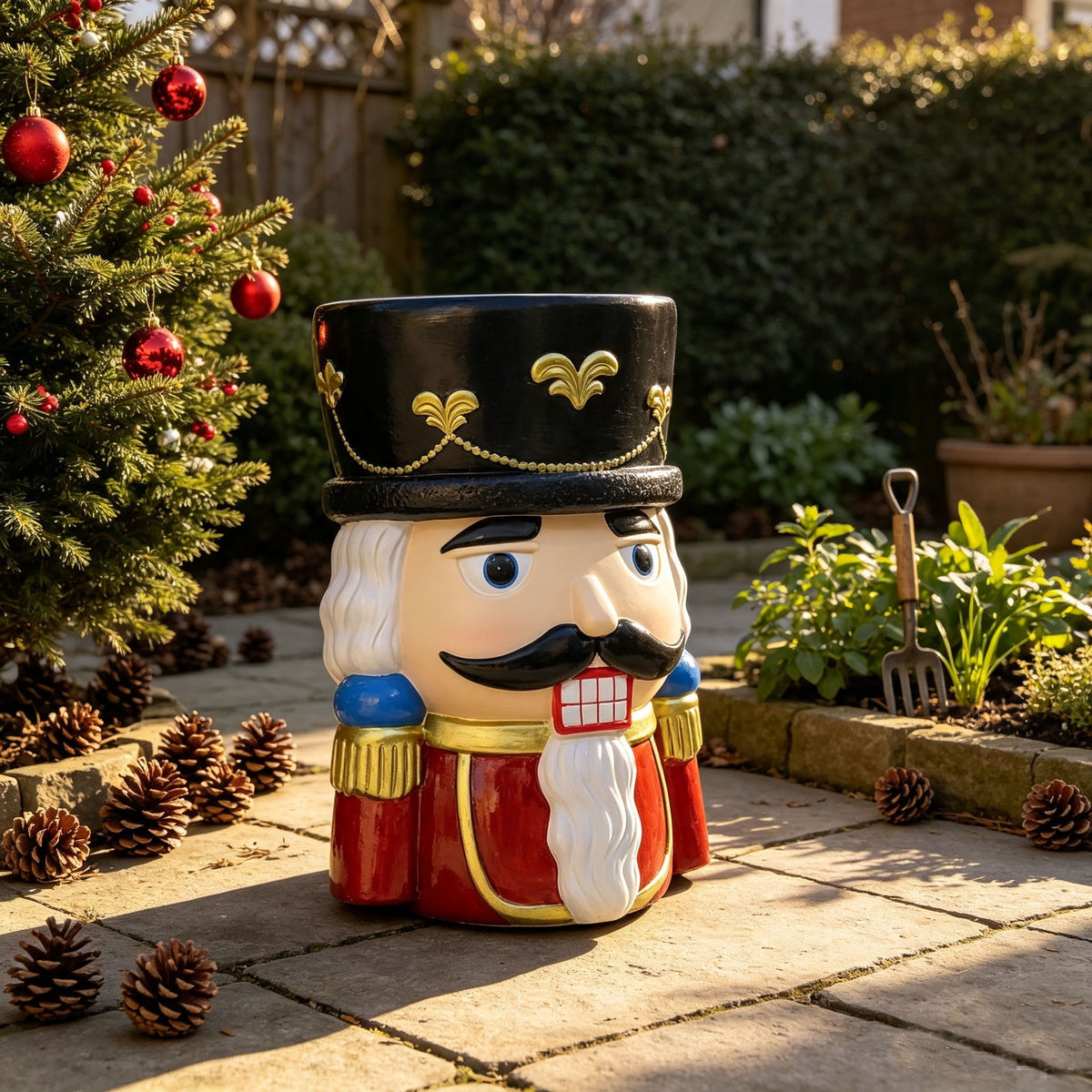 Classic Nutcracker Soldier Stool, Retro Christmas Decor Figurine Seat, Indoor Outdoor Use - Black / Red