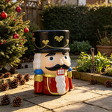 Classic Nutcracker Soldier Stool, Retro Christmas Decor Figurine Seat, Indoor Outdoor Use - Black / Red