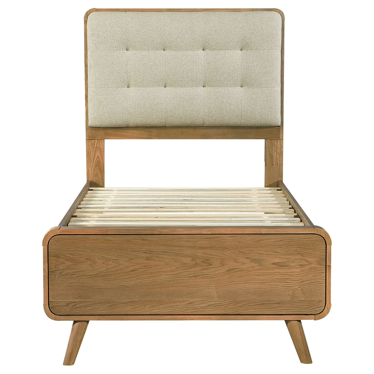 Winston - Twin Platform Bed With Tufted Upholstered Headboard - Light Ash