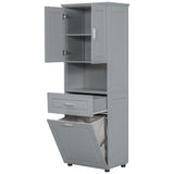 Tall Bathroom Cabinet With Tilt-Out Laundry Basket And Upper Storage
