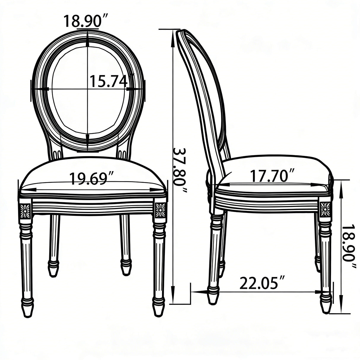 Upholstered & Round Back Dining Chairs (Set of 2)