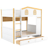 Bunk Bed With House Shaped Guardrails, Storage Shelves, And Trundle