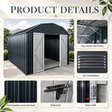 10 Ft X 12 Ft Outdoor Metal Storage Shed With Arch Roof With Lockable Doors For Backyard Garden Patio Lawn - Black