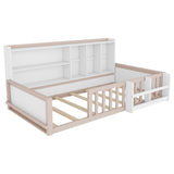 Platform Bed Frame With Guardrail, Storage Shelves & Bookshelf
