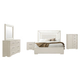 Ciara - King 5 Piece Bedroom Set With LED Lighting, Clean Lines And Upholstered Mirror - Beige