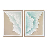 Framed Ocean Wave Wall Art, Textured Canvas Painting, Beach Decor For Living Room (Set of 2) - Aqua Blue