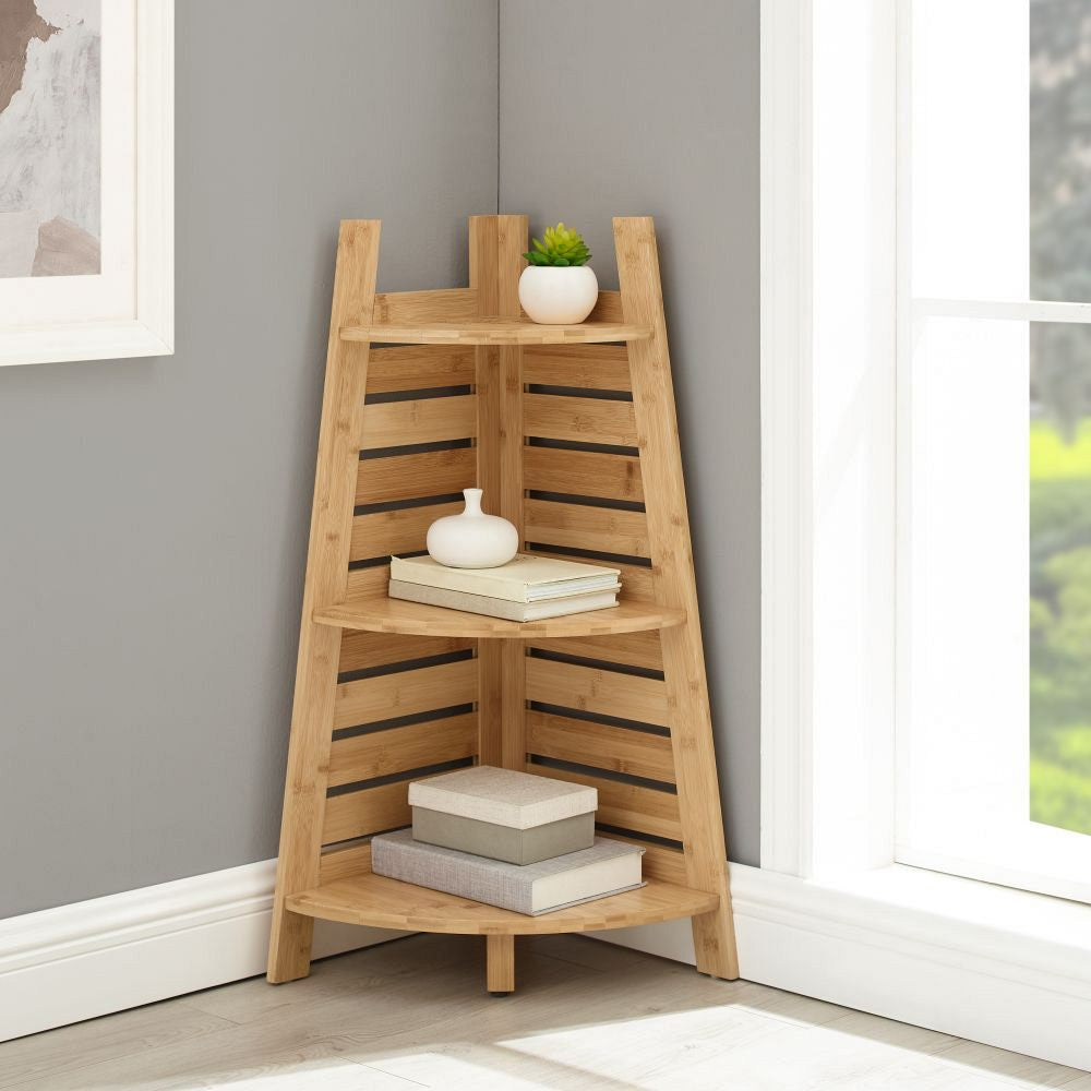 Linon Bracken Corner Bookcase in Natural Finish Bamboo