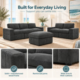 Oversized Modular Sectional Sofa Set With Loveseat & Ottoman, 6 Piece Living Room Furniture - Dark Gray