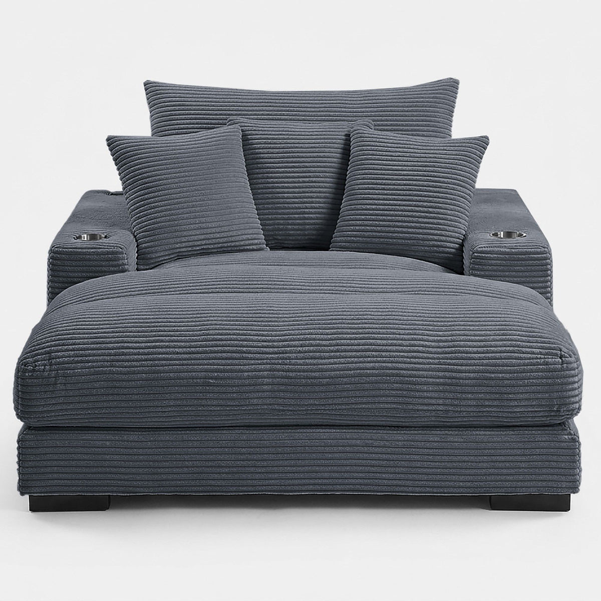 Upholstered Chaise Lounge With Cup Holders USB Port And Pillows