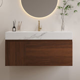 Floating Bathroom Vanity & Basin 1 Soft Close Drawer + 1 Cabinet, Wall Mounted - Walnut / White