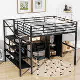 Full Size Loft Bed With Desk Set And Wardrobe - Black