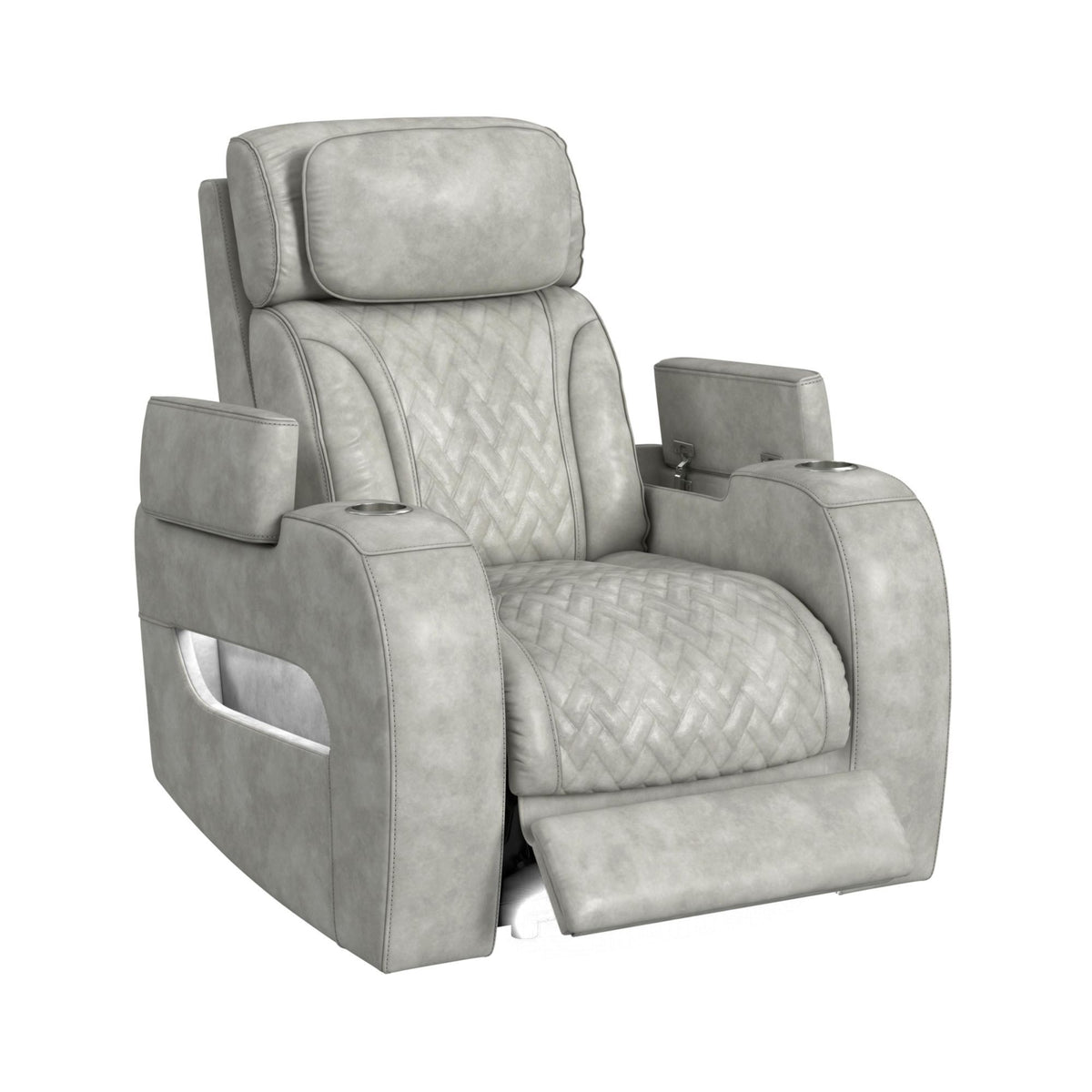 Prime Time - P3 Recliner With 7 Colors Led, Cup Holders And Wireless Charger Controller - Leather Gel Light Gray